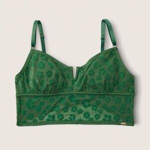 Victoria Secrets PINK Flocked Mesh Bralette Forest Green Size Large